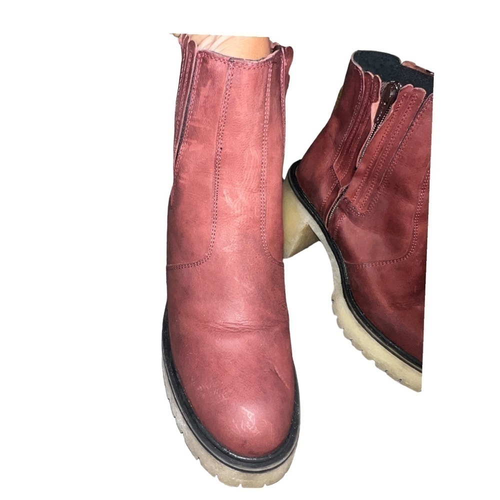 NWOT ▶️ Free People ◀️ James Wine Leather Heeled Chelsea Boots EU 37 - Picture 10 of 17